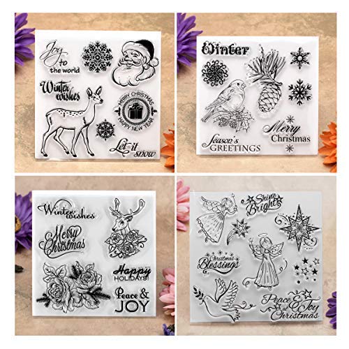 Kwan Crafts 4 hojas de invierno Navidad Santa sellos transparentes para hacer tarjetas decoración y DIY Scrapbooking Cover