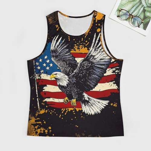 Mens American Flag Print Tank Top Eagle Skull Graphic Sleeveless July 4th T-Shirt Workout Summer Beach Tops3