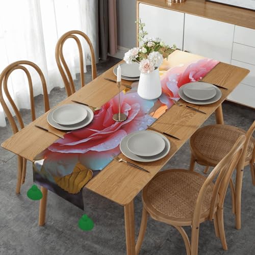 Chemin de table rustique roses fleurs sauvages déco table salon 35x152cm - 2