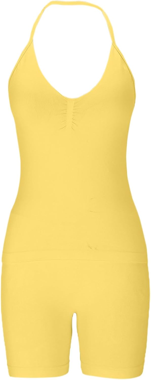 Womens Seamless Workout Sets 2 Piece Strappy Halter Sports Bra Scrunch Butt Shorts Gym Yoga Solid Bodycon Outfits
