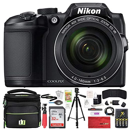 Nikon COOLPIX B500 16MP 40x Optical Zoom Digital Camera 32GB Bundle Includes Camera, Bag, 32GB Memory Card, Reader, Wallet, AA Batteries + Charger, HDMI Cable, Tripod, Beach Camera Cloth and More