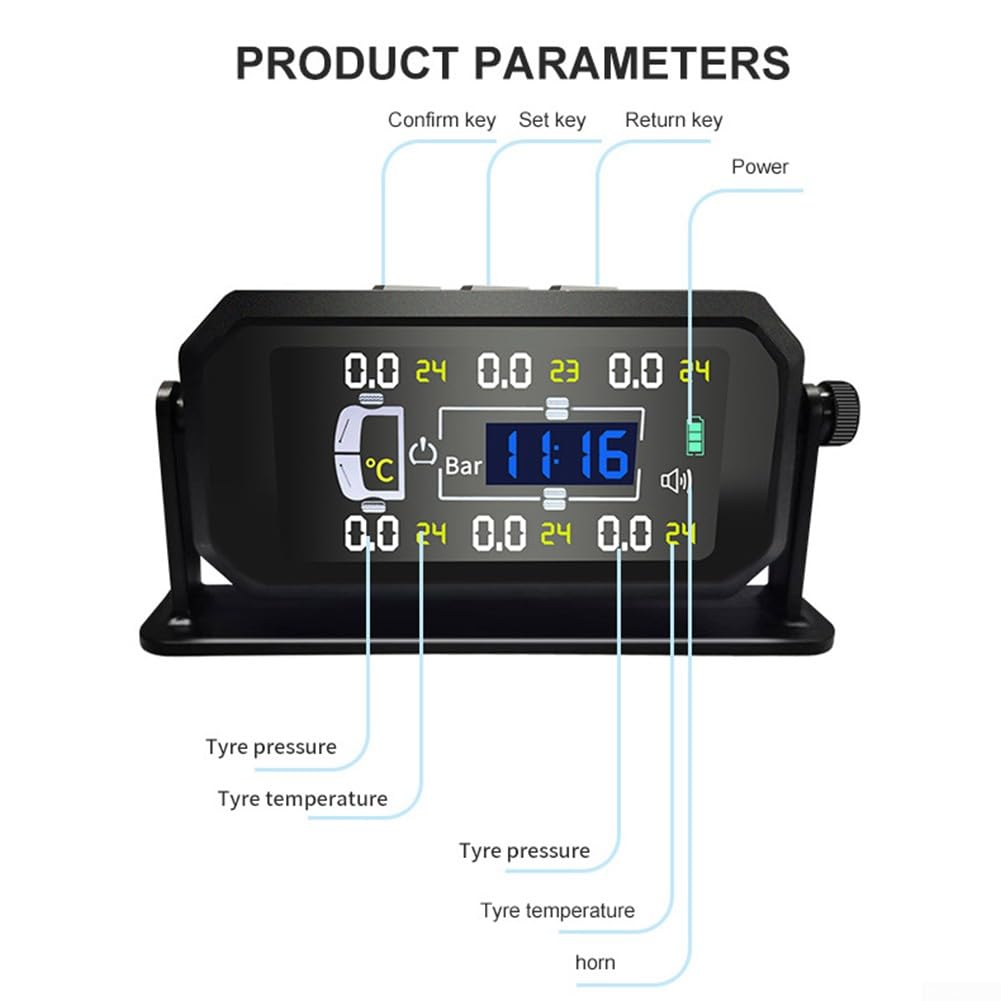 Caravan TPMS di monitoraggio della pressione dei pneumatici, camion rimorchio finestrino, schermo solare grande display display auto pressione pneumatici display 6 ruote sensore