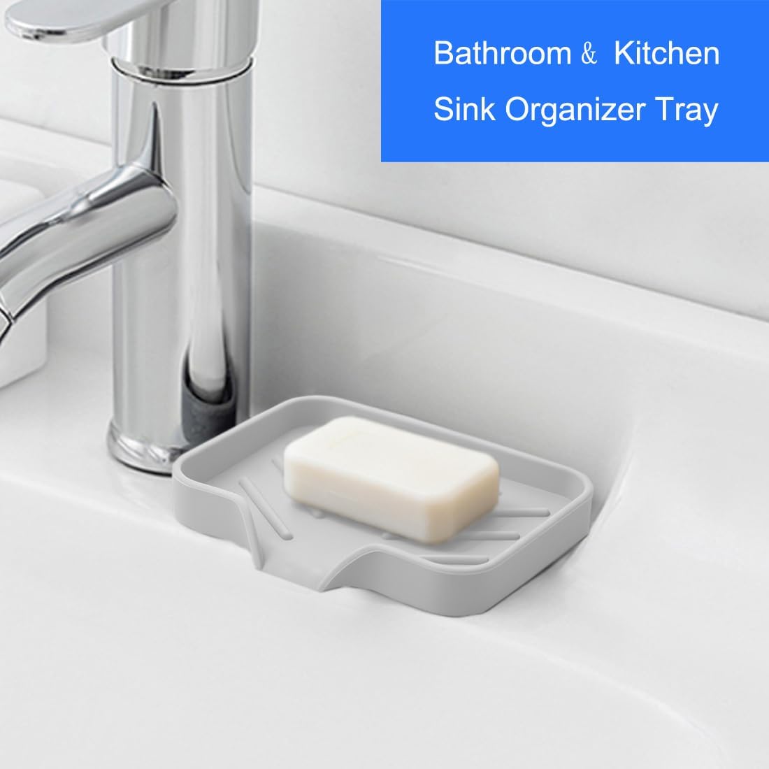 Sponge Holder with Drain Spout for Kitchen Sink, Dish Sponge Tray image 3