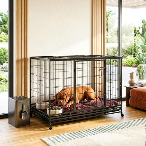Image of BestPet 48 Inch Heavy Duty Dog Crate, Indestructible Escape-Proof Kennel with Double Door & Removable Tray for Medium to Large Dogs,Black