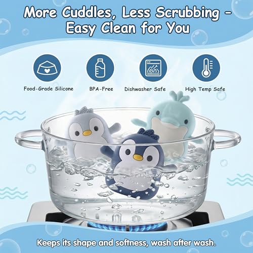 Image of Baby Teething Toys for 3-6 Months Silicone Teething Mittens for Babies Food Grade Silicone Teether (Penguin Baby Blue)