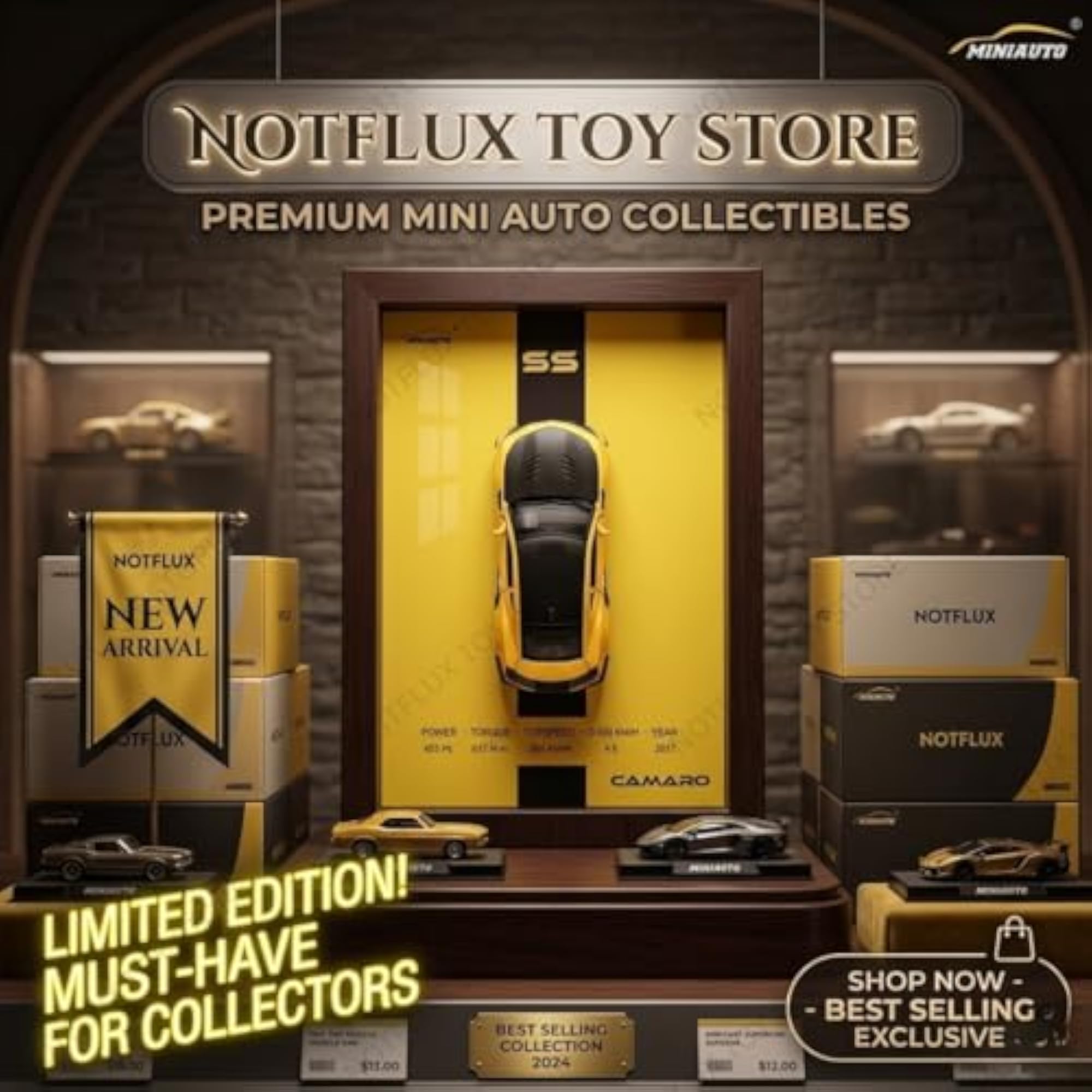 Modern 3D Car Display Frame with Mini Cars