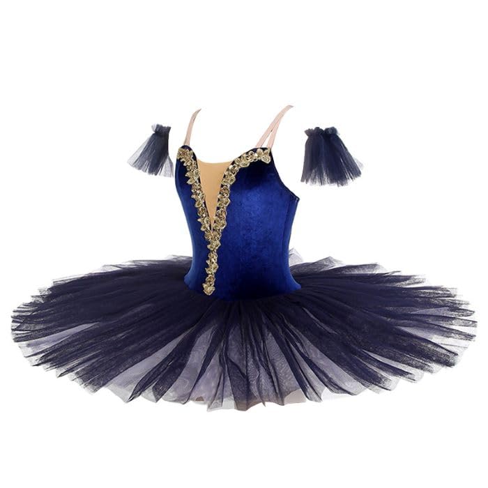 Robe tutu sage de ballet bleu en velours pour danse classique femme et fille DANC278