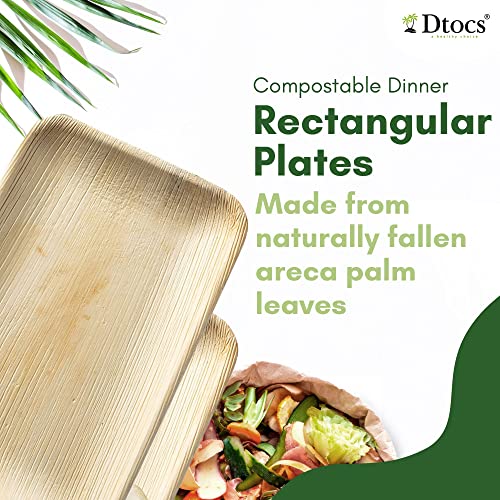 Dtocs Palm Leaf Plates 6X9 Inch Rectangle Tray (Pack 50) | Bamboo Plate Like Biodegradable Compostable Plate, Disposable Charcuterie Board, Mini Cheese Board | Sturdy Than Heavy Duty Paper Plates #TOP1