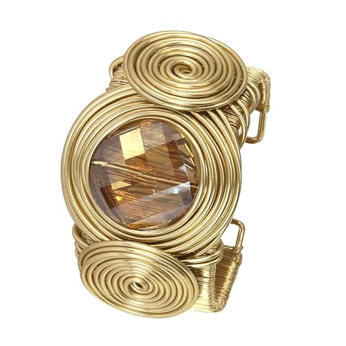 Chunky African Bracelets For Women Colorful Gold Wire Wide Sparkly Rhinestone Bangle Tribal Fashion Clothes Jewelry