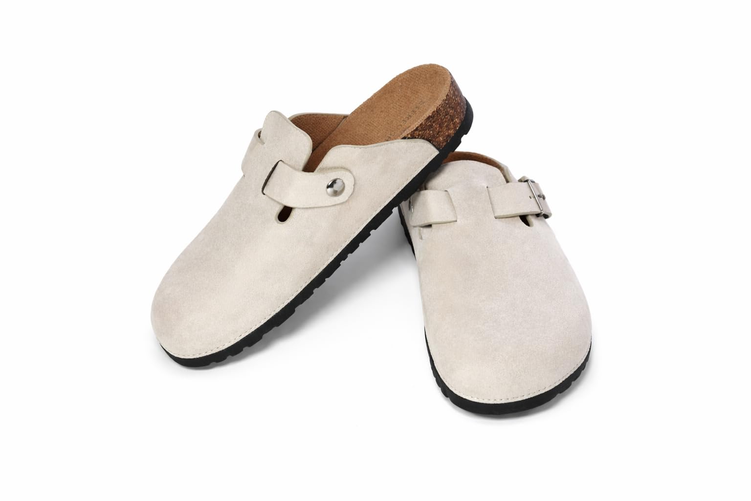 Zuecos Mules Mujer Cómodos de Corcho Cerrados con Hebilla Ajustable Pantuflas Antideslizantes para Casa Trabajo Jardín, Sandalias Casual Negro Marrón Beige 36-41