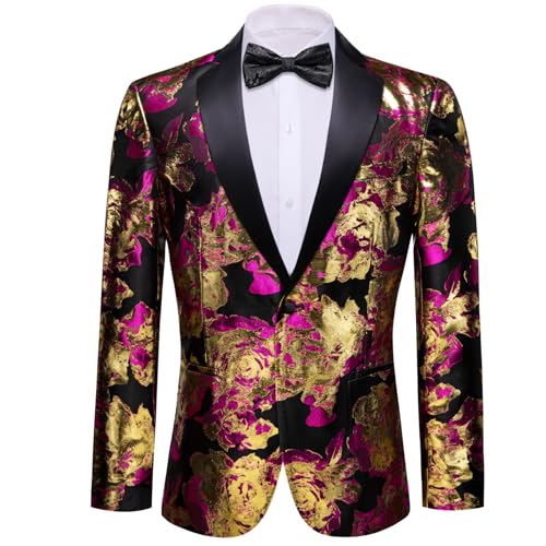 Image of Barry.Wang Mens Floral Blazer Suit Jacket Notched Lapel Casual Sport Coat