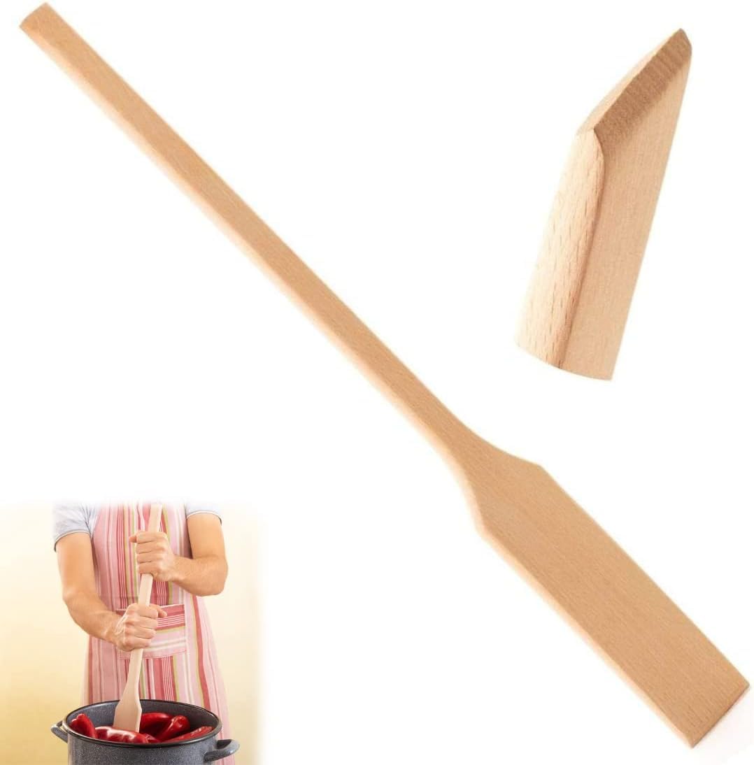 Espátula de madera grande de 32 pulgadas para cocinar, volteador de madera natural de mango largo, resistente al calor, antiadherente, seguro, espátula plana de madera para freír, voltear