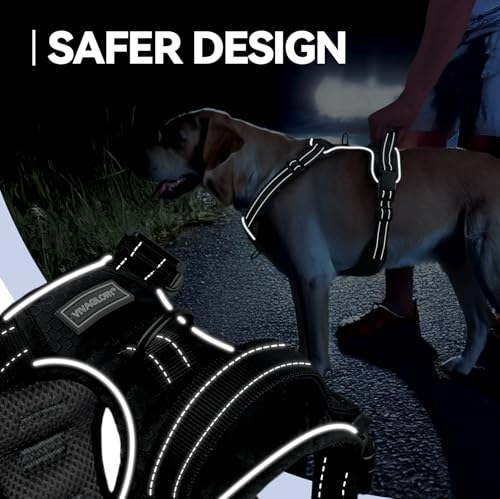 VIVAGLORY Easewalk Hundegeschirr, Anti Zug Hundegeschirr für Training & Spazieren, Anti Zieh Geschirr Welpengeschirr Mit Griff, Ausbruchsicher & Non-Stop für Welpe Hunde, S, Schwarz - Patterned