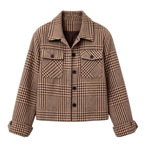 Lightweight Jacket for Women Button Down Plaid Shirt Cropped Lapel Shackets - image 4