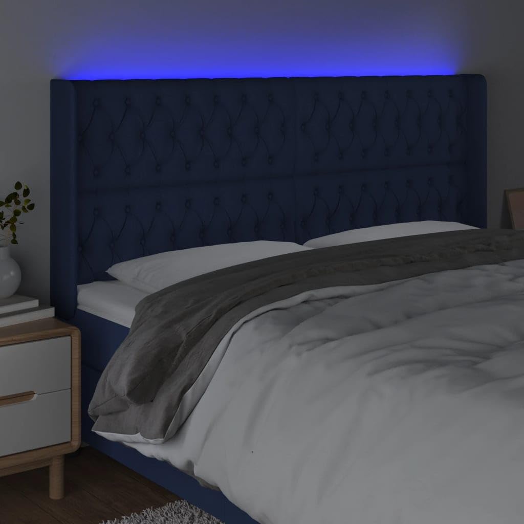 Cabecero de Cama LED Azul 183x16x118/128cm Altura Ajustable con Luz RGB para Jóvenes y Adultos