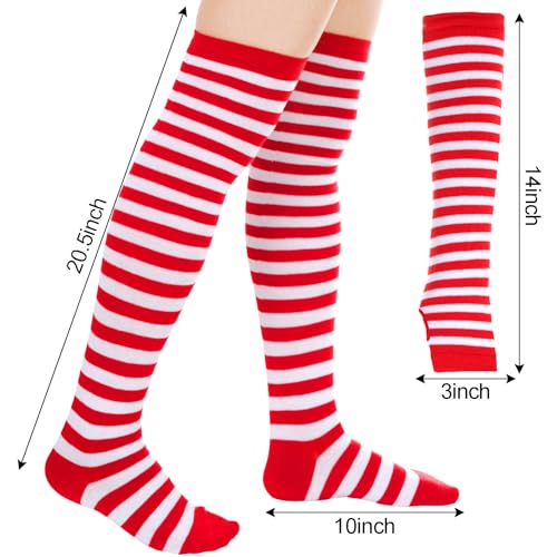 Image of Tongcloud Women's Striped Knee High Socks, Over Knee Thigh High Socks, Arm Warmer and Fingerless Gloves Set