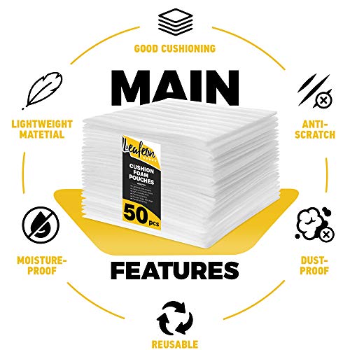 12" x 12" Foam Wrap Pouches Cushioning for Packing Moving Shipping and Storage Supplies - Foam Pouches is Great Alternative to Air Sheets and Bubble Envelopes - 50 Pack
