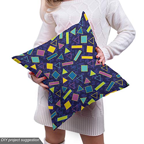 Image of Lunarable Geometric Fabric by The Yard, 80s Memphis Fashion Style Pattern Retro Vintage Triangles Print, Decorative Fabric for Upholstery and Home Accents, 2 Yards, Purple Turquoise