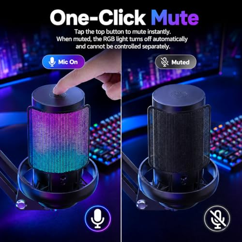 Anykuu USB Gaming Mikrofon Plug&Play Kondensator Mikrofon PC für Gaming Streaming Podcasting Videokonferenzen mit USB-C Adapter & 1,5 m Datenkabel für PC/Laptop, PS4/PS5, IOS/Windows/Android
