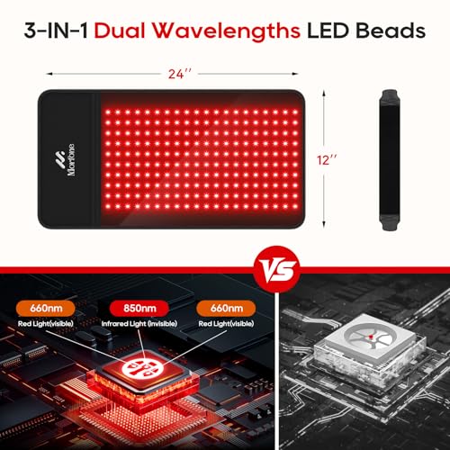 Image of Morfone Red Light Therapy for Body, 10000mAh Cordless Portable Infrared Light Therapy Pad, 24 inch x 12 inch Red Light Mat with Timer, 660&850nm Infrared Heating Pad for Back Shoulder Knee Joint Waist