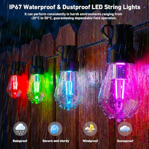 Image of Outdoor String Lights,400FT Smart RGB+IC Patio Lights with Shatterproof LED Bulbs ,Outside Light Dimmable Patio for Decor DIY IP67 Waterproof ,Courtyard, garden,Holiday,LED lights more Scene Modes