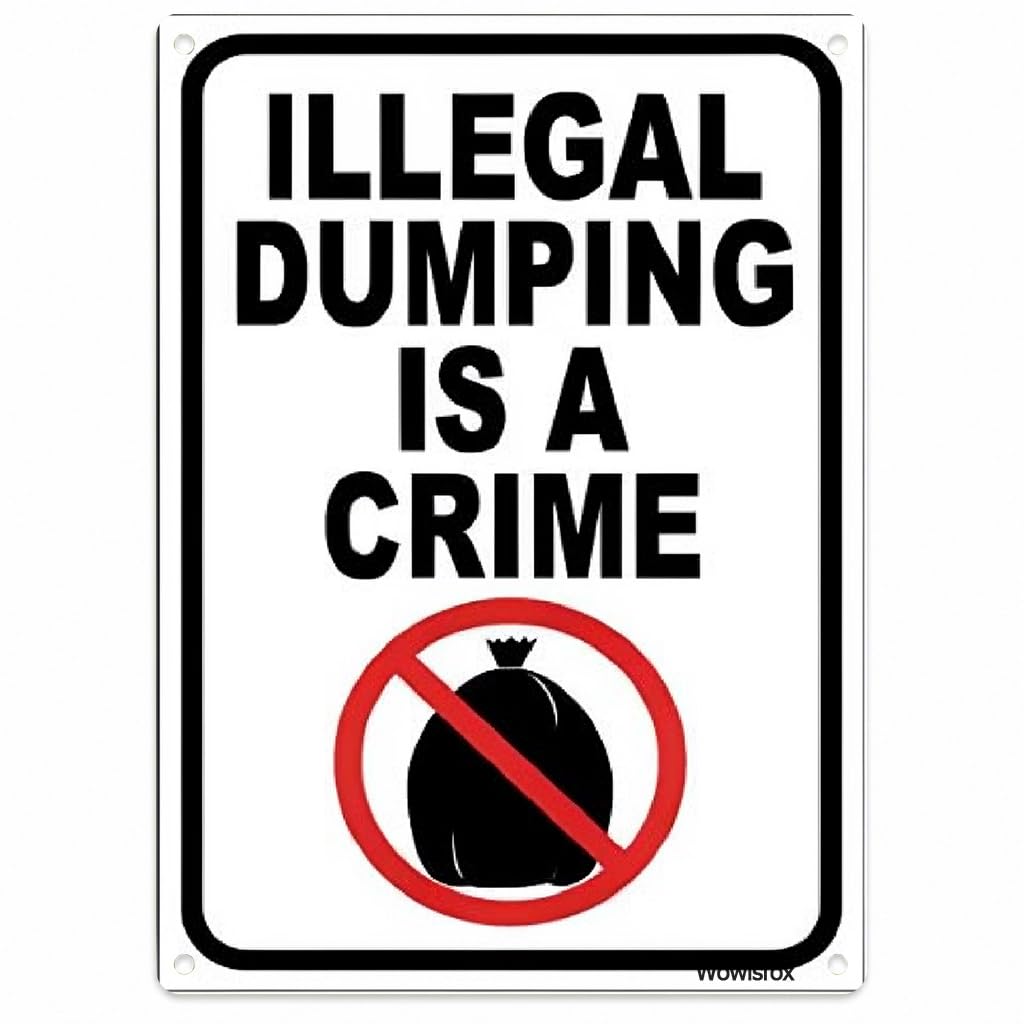 Illegal Dumping Warning Sign, 8 x 12 Inch Aluminum with Mounting Holes