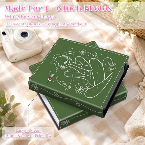 Image of Photo Album 4x6 120 Pockets Olive Women Botanical Line Art