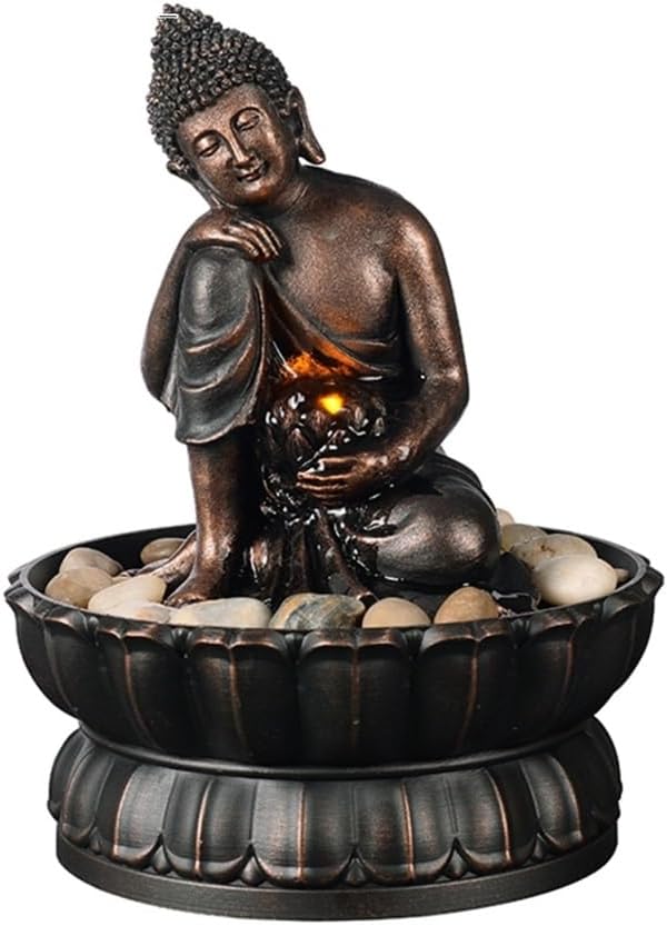 Tabletop Fountains Buddha Desktop Fountain Small Fountain Resin Ornaments Simple Home Decoration Zen Serenity Meditation Relaxation Fountains
