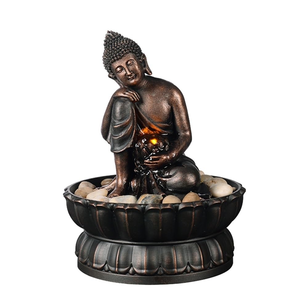 ZTHYSHOZ Tabletop Fountain Waterfall Buddha Desktop Fountain Small Resin Ornaments Simple Home Decoration Zen Serenity Meditation