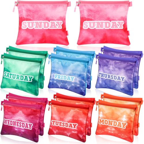 Paterr 14 Pcs Packing Cubes for Travel Kids Day of Week Compression Packing Bags Colorful Luggage Suitcase Organizers Bag for Travel(Gradient)