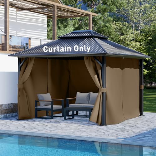 Aoodor Gazebo Curtains Outdoor Waterproof Replacement Sidewalls, 10 x 10 Ft