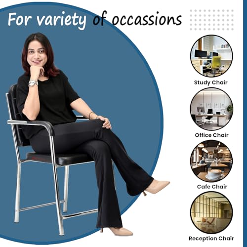 Image of Office Chair Visitor Chair with arm Rest with Steel Frame and Cushioned seat Back, Chair Without Wheels Holds up to 140 kg Heavy Design (1, Black, Heavy 2)