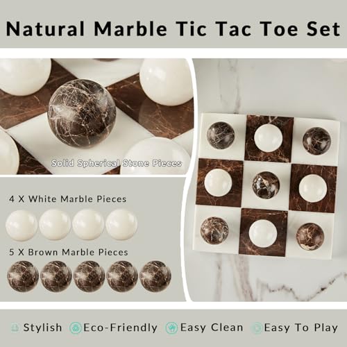 White and Brown Marble Tic Tac Toe Board, Natural Stone Checkerboard, 7 x 7 Inch Premium Handcrafted Marble Board, Luxury Home Decor, Tabletop Decor for Living Room, Office by Generic - Used condition - Image 3