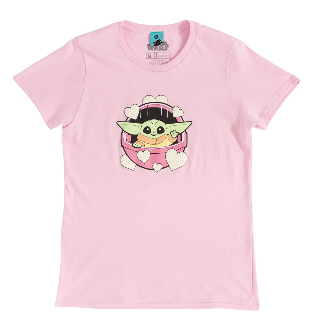 Star Wars The Mandalorian Cute Grogu Pink Fitted T Shirt with Puff Print
