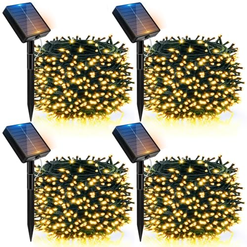 btfarm 4 Pack Solar Christmas Lights Outdoor, 157Ft 480LED Solar String Lights Outside Waterproof, 8 Modes Twinkle Tree Light Solar Powered for Xmas Garden Patio Yard Party Wedding Decor, Warm White