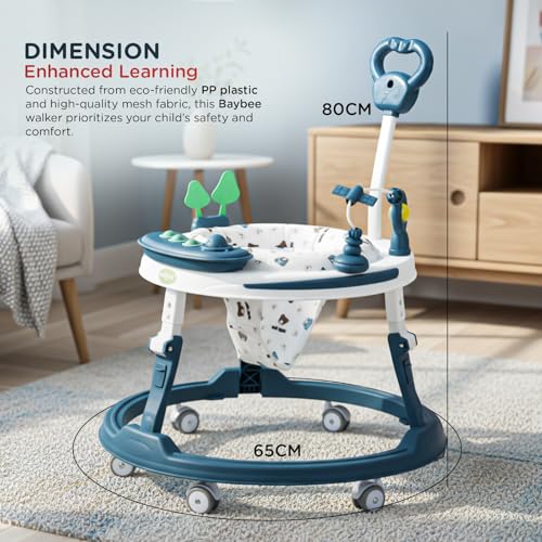 Image of Baybee Breezy 2-in-1 Baby Walker & Push Walker with Music, Foot Mat & Parent Handle | Walker for Kids for 6 to 18 Months | Foldable, 360 Wheels (Blue)