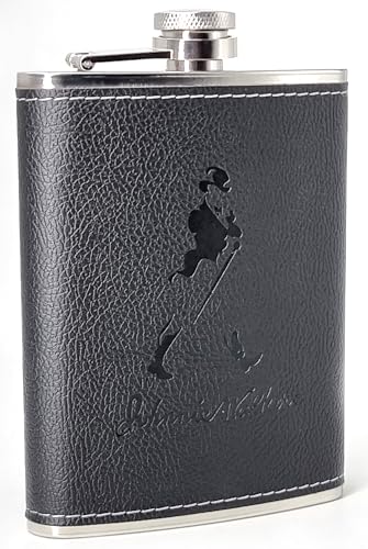 Image of JWL Black Stainless Steel Hip Flask with Funnel 8 Oz (236 ml) I Stitched PU Leather Cladding Whiskey Liquor Flask I Unisex Alcoholic Drinks Holder Pocket Bottle (JW Leather Black+Funnel)