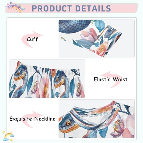 Pajama Sets Long Sleeve Watercolor Floral Snakes Soft Comfy Sleepwear 2 Piece PJS 3-8T4