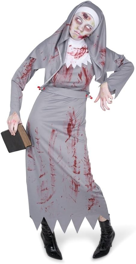 Karnival Women's Zombie Nun Costume Set - Perfect for Halloween, Costume Party Accessory. Trick or Treating (S) Grey