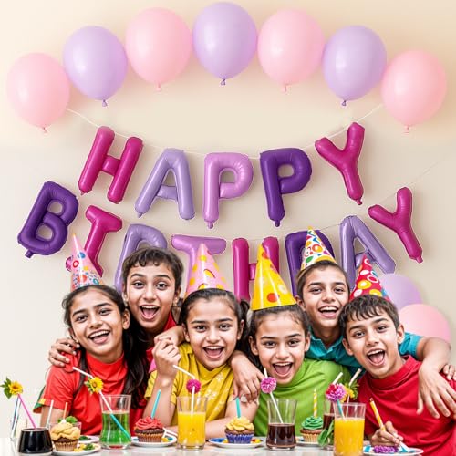Image of Party Propz Rubber Happy Birthday Banner With Name - Birthday Decoration Kit For Girls, Pastel Balloons For Birthday, Pink Balloons, Happy Birthday Balloon, Birthday Decor Items, 12 Pcs