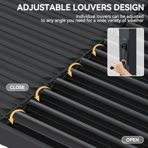 Image of Aoxun Louvered Pergola 12x16 All-Aluminum Outdoor Gazebo with Independent Adjustable Roofs, Waterproof Curtains and Netting, Integrated Drainage System for Patios & Backyard