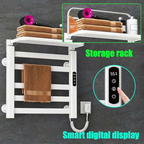 Sèche-serviette blanc à minuterie tactile avec étagère supérieure