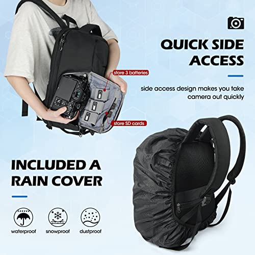 Lubardy Camera Bag Professional Dslr Slr Mirrorless Camera Backpack 15.6 Inch Waterproof Laptop Backpack Anti-Theft Camera Case With Rain Cover Large Capacity Photography Backpack For Men Women, Black #TOP5