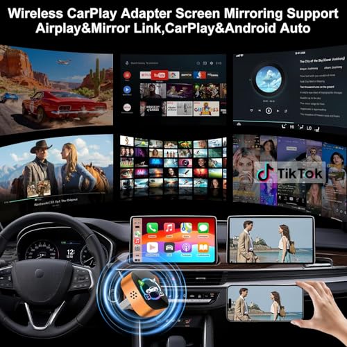 Image of Wireless CarPlay Adapter 4 in 1 Car Screen Mirroring Adapter to Play TV on Car Screen for iPhone & Android, Upgrade Support Airplay&Mirror Link,CarPlay&Android Auto,Wired to Wireless,Plug and Play