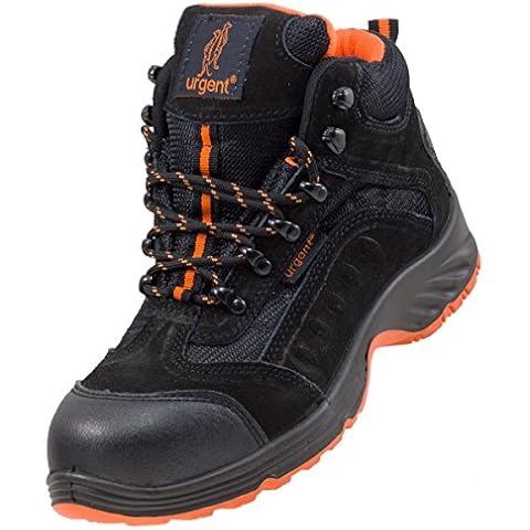 Urgent Leightweight Leather Men 's Boot Safety Work Boot with Steel Toe Cap 103 SB (9.5 UK) Black Orange Cover