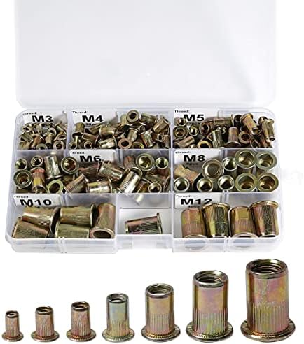 170pcs Carbon Steel Metric Rivet Nuts M3 M4 M5 M6 M8 M10 M12 Threaded Rivet Insert Nutsert Rivnuts Kit