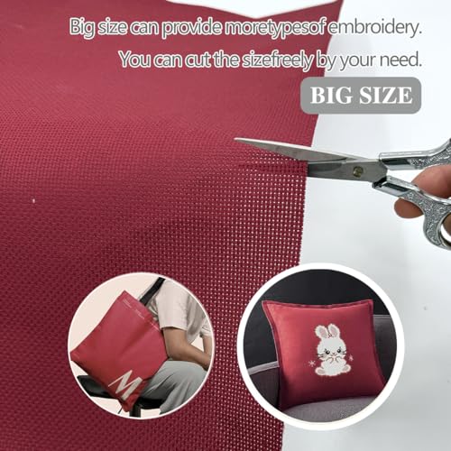 Image of Zhenqing 14CT Aida Cloth - 30x35 Inch Cross Stitch Fabric for Embroidery, Pre-Cut Needlework Material, Acid-Free, Durable Weave(Wine red)