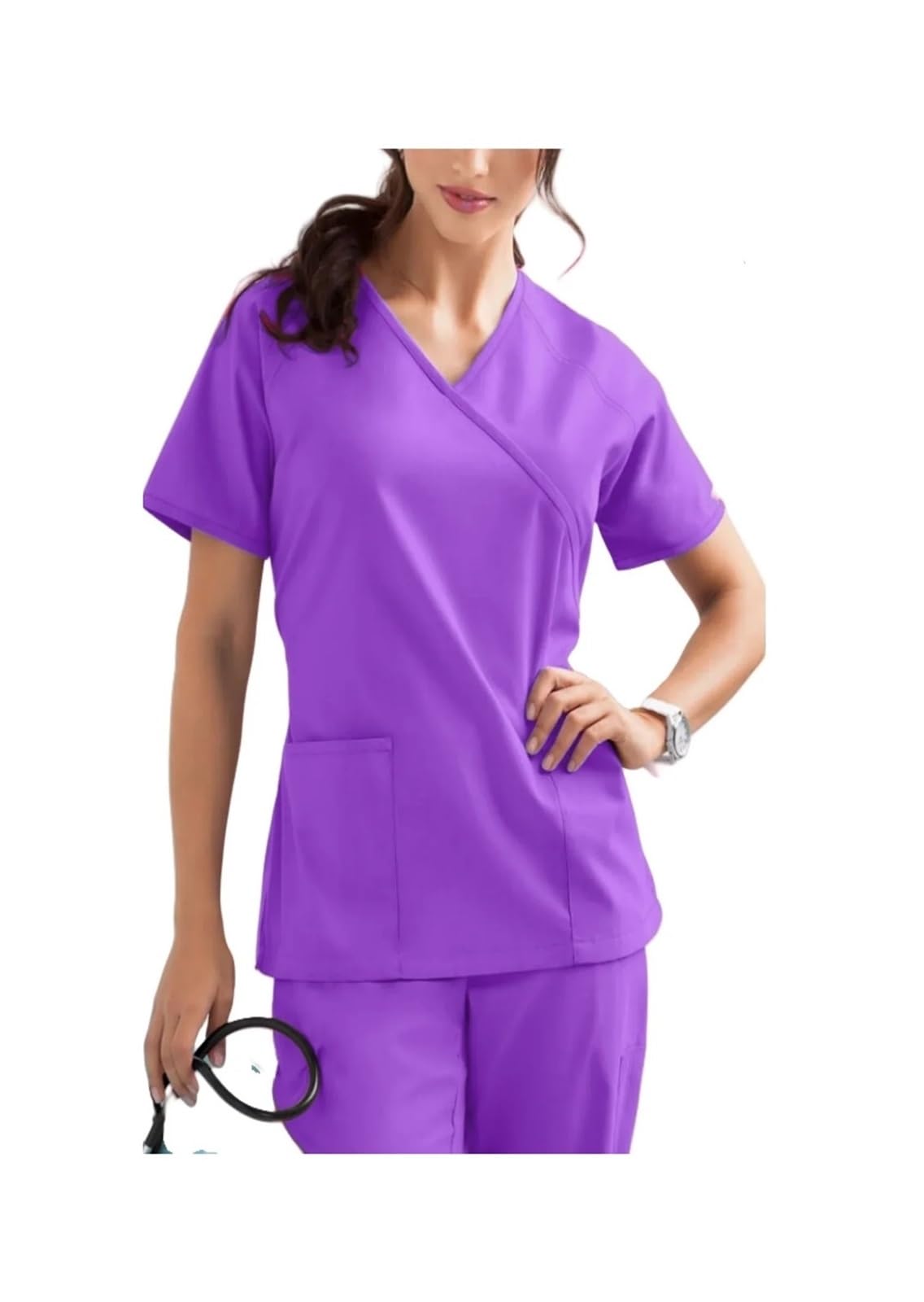 Monos Médicos Uniformes Blusas médicas elásticas con Bolsillos Pantalones Uniforme de Enfermera Monos de médico Salón de Belleza Trabajo(Purple,L)