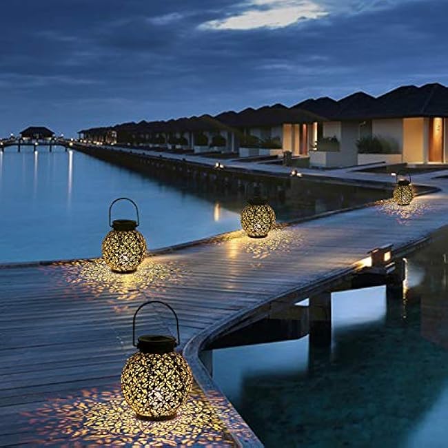 Solar Lanterns Outdoor Hanging Solar Lights Decorative Garden Lights Metal Waterproof Table Lamp for Patio Porch Backyard Pathway (2 Pack)