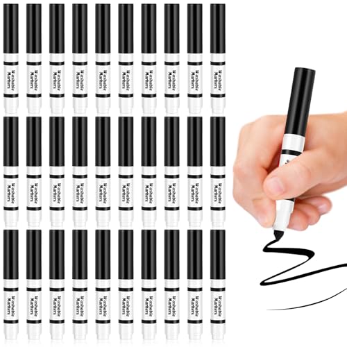 Janlaugh 30 Pcs Mini Washable Markers Bulk Broad Line Conical Tip Washable Mark Pen Set Short Coloring Paint Pen for Kid Art Projects Teacher Student Toddler Party Favors Classroom Ages 6+(Black)